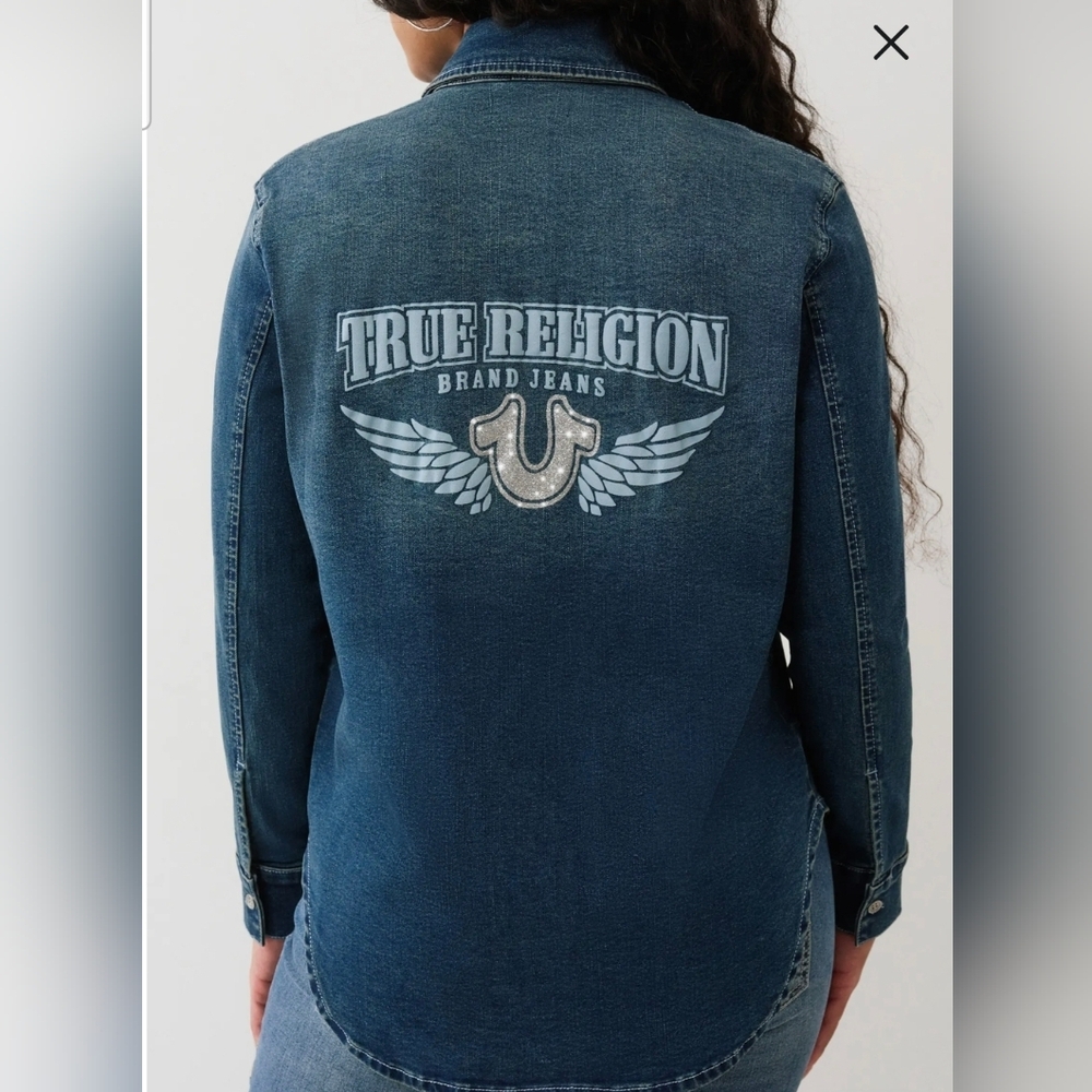 Georgia Glitter Denim Button-Up Shirt - Picture 8 of 8